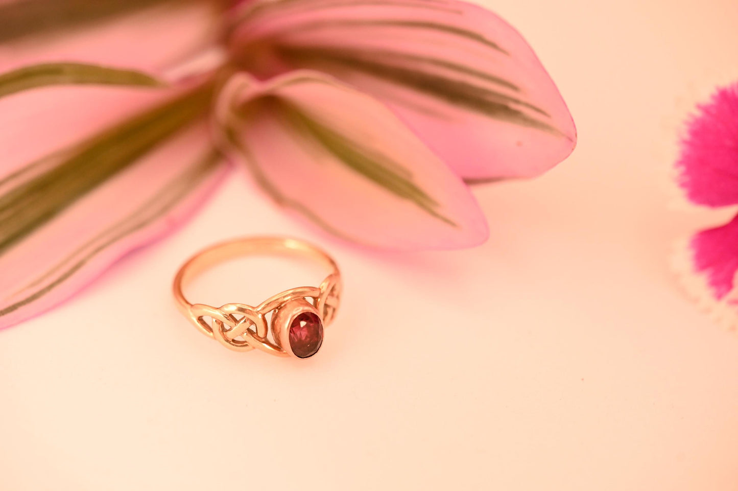 Vintage Original Clogau Real Ruby Celtic Ring 9ct Yellow and Rose Gold Solitaire