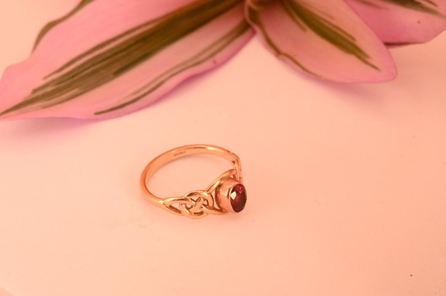 Vintage Original Clogau Real Ruby Celtic Ring 9ct Yellow and Rose Gold Solitaire