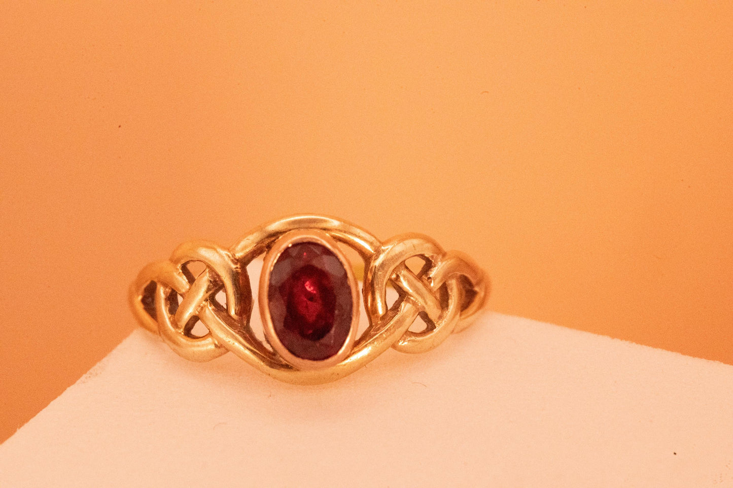 Vintage Original Clogau Real Ruby Celtic Ring 9ct Yellow and Rose Gold Solitaire