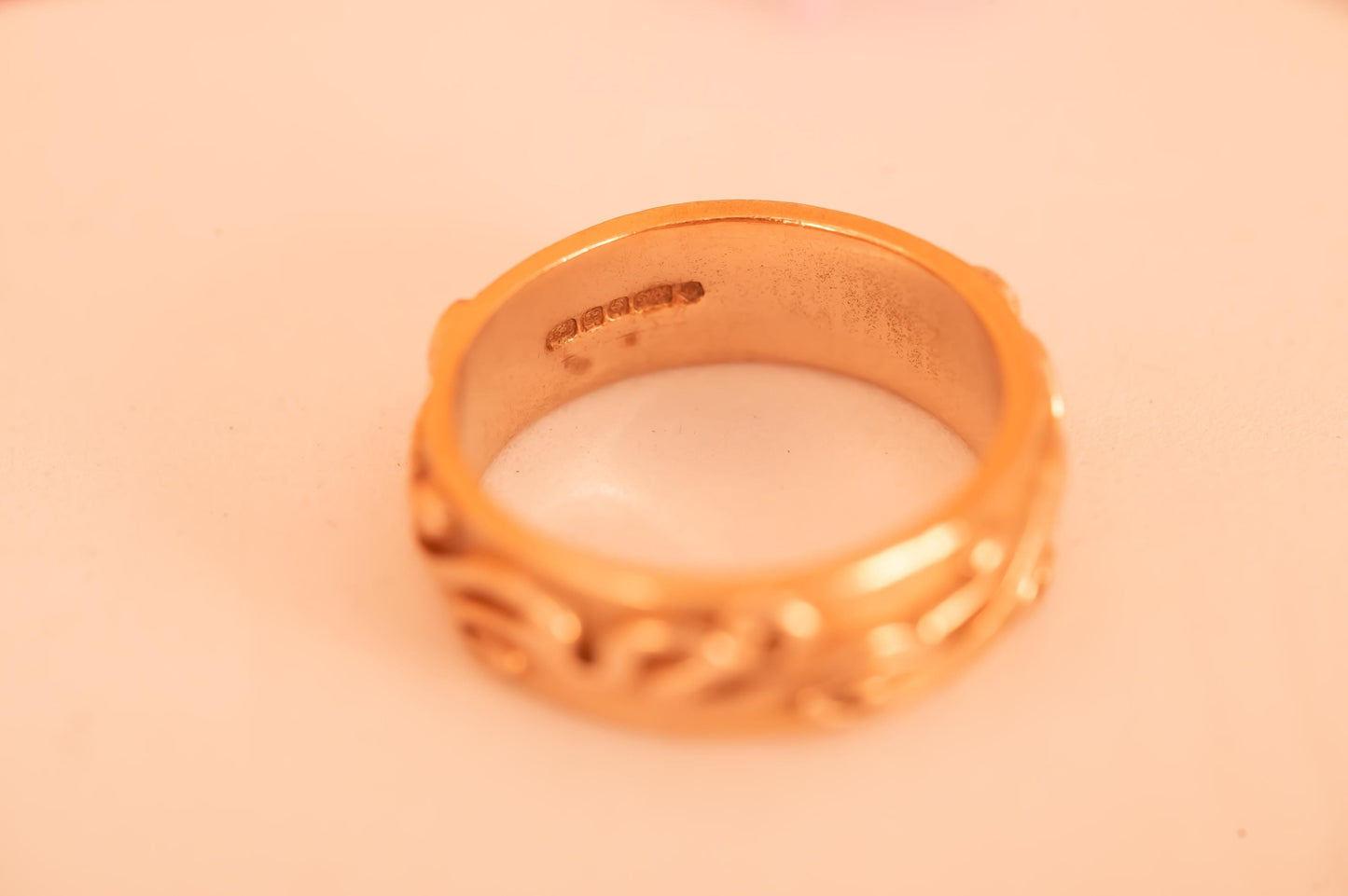 unisex wedding or statement ring - stunning Celtic unusual pattern in rose gold making this a truly rare find. solid 9ct gold in rose gold.
