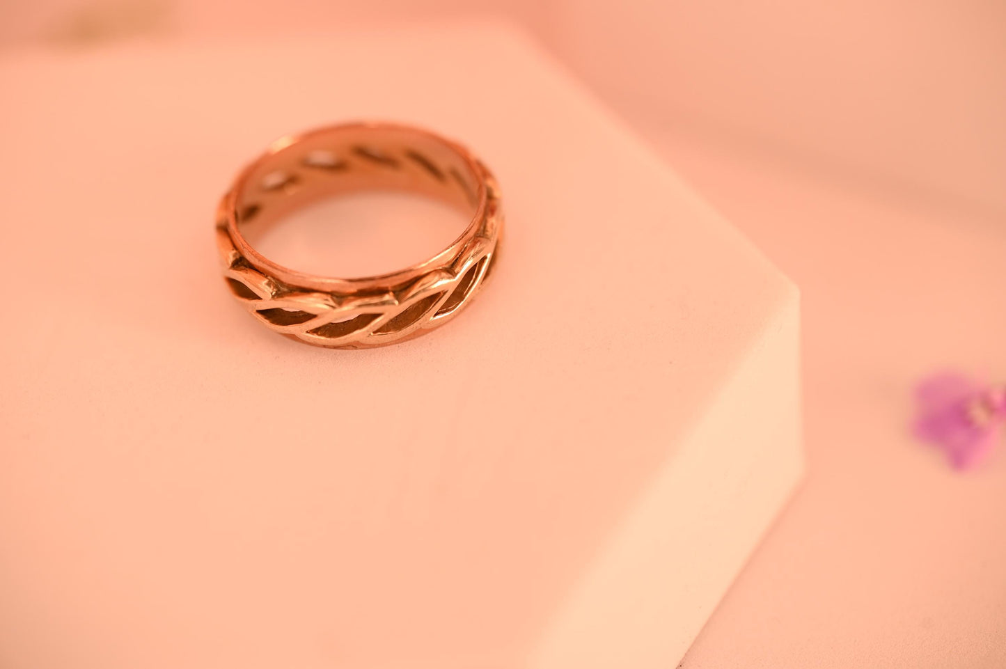 Vintage Clogau Men Celtic Weave Heavy Solid Gold Band Ring in 9ct Yellow and Rose Gold