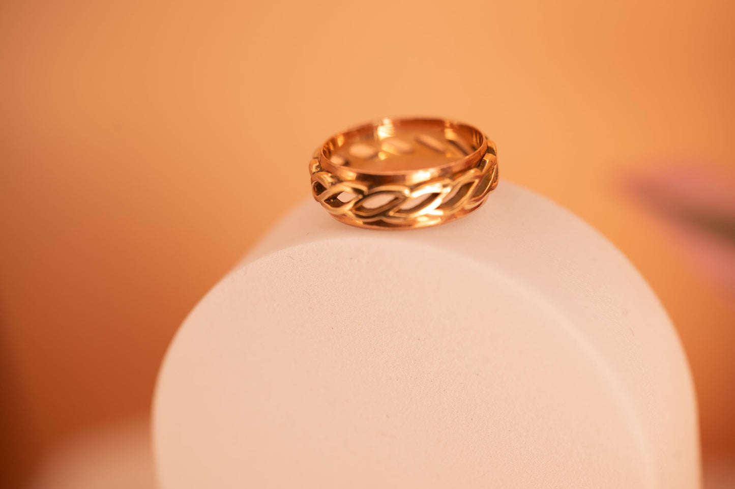 Vintage Clogau Men Celtic Weave Heavy Solid Gold Band Ring in 9ct Yellow and Rose Gold