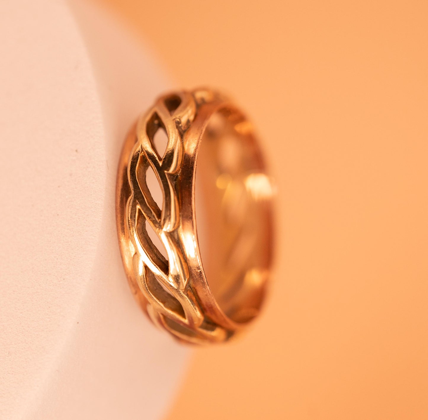 Vintage Clogau Men Celtic Weave Heavy Solid Gold Band Ring in 9ct Yellow and Rose Gold