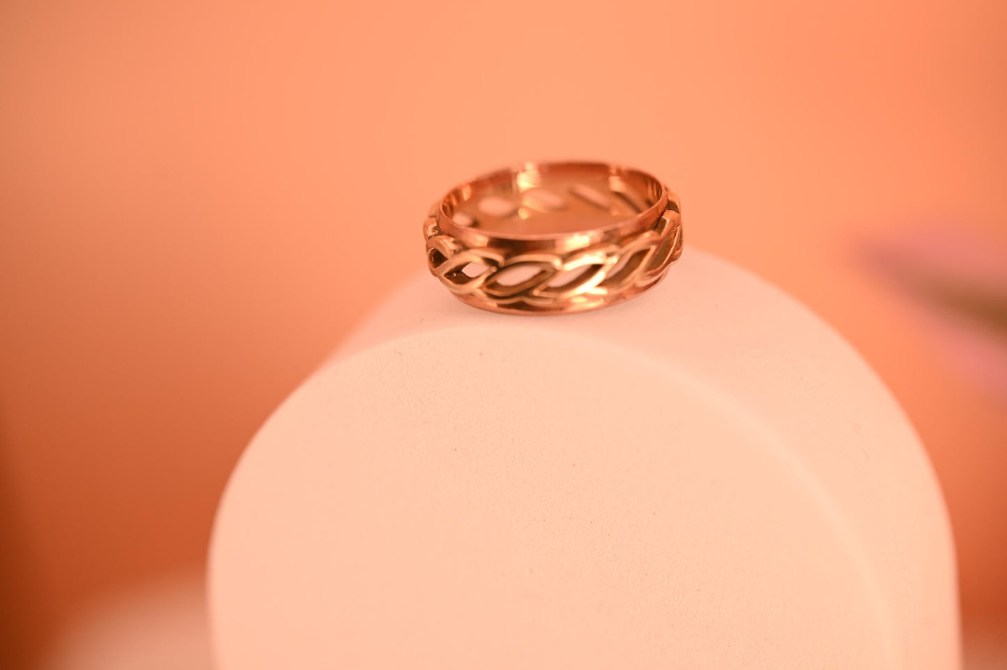 Vintage Clogau Men Celtic Weave Heavy Solid Gold Band Ring in 9ct Yellow and Rose Gold