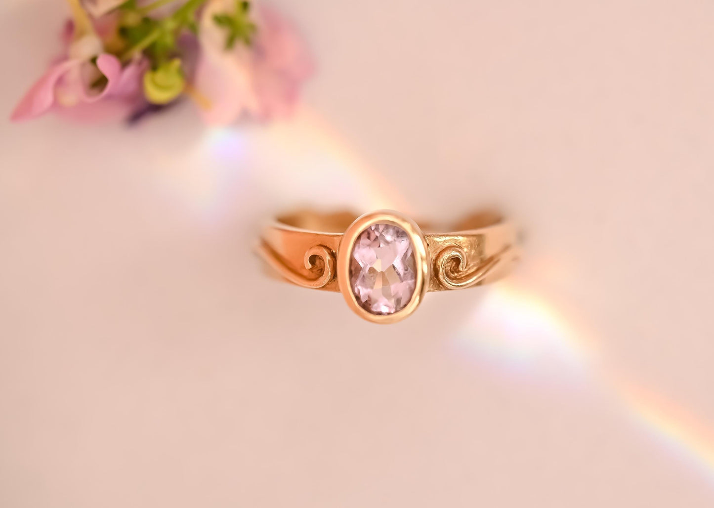 beautiful-celtic-Clogau- 9ct gold ring - rose de france amethyst-solitaire ring-vintage piece-from Wales.