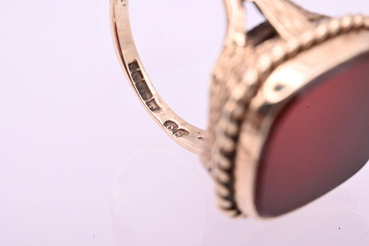 Unusual English Vintage Carnelian 9ct solid gold Statement Ring 1970s - heirloom ring