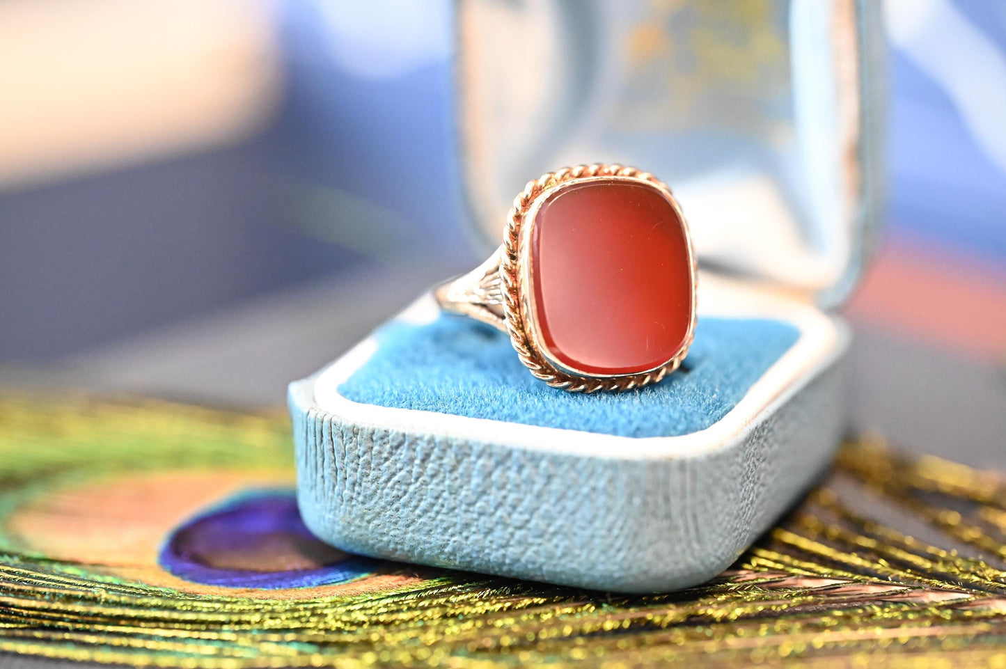 Unusual English Vintage Carnelian 9ct solid gold Statement Ring 1970s - heirloom ring