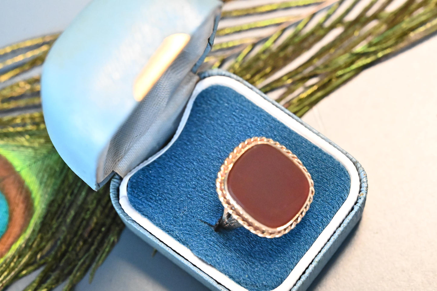 Unusual English Vintage Carnelian 9ct solid gold Statement Ring 1970s - heirloom ring