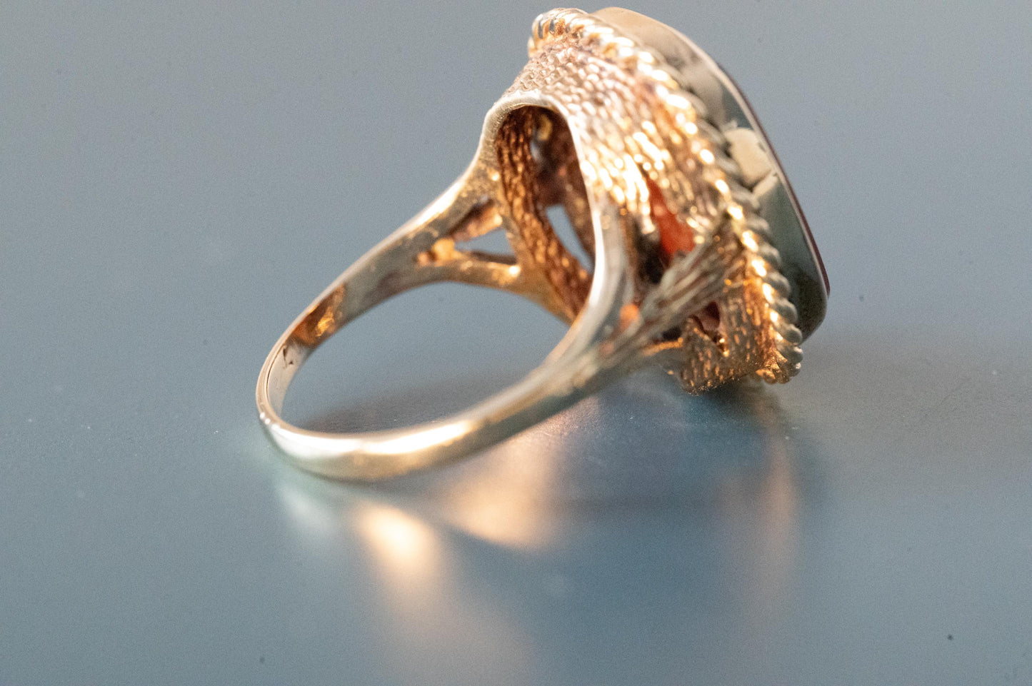 Unusual English Vintage Carnelian 9ct solid gold Statement Ring 1970s - heirloom ring