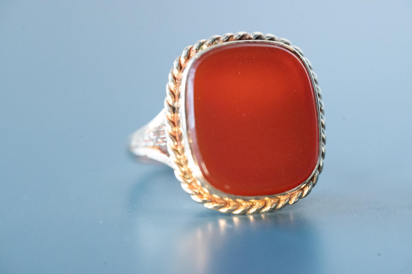 Unusual English Vintage Carnelian 9ct solid gold Statement Ring 1970s - heirloom ring