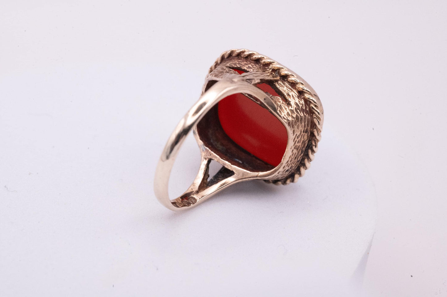 Unusual English Vintage Carnelian 9ct solid gold Statement Ring 1970s - heirloom ring