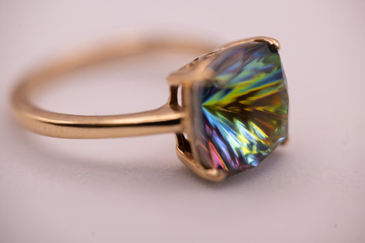Beautiful Vintage Sterling Silver - Gold Gilded - Mystic Topaz Solitaire - Cocktail Dress Ring