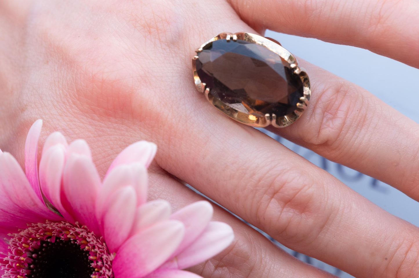 Fantastic English Vintage Hallmarked 9ct Gold 1970s Smokey Quartz Statement Ring