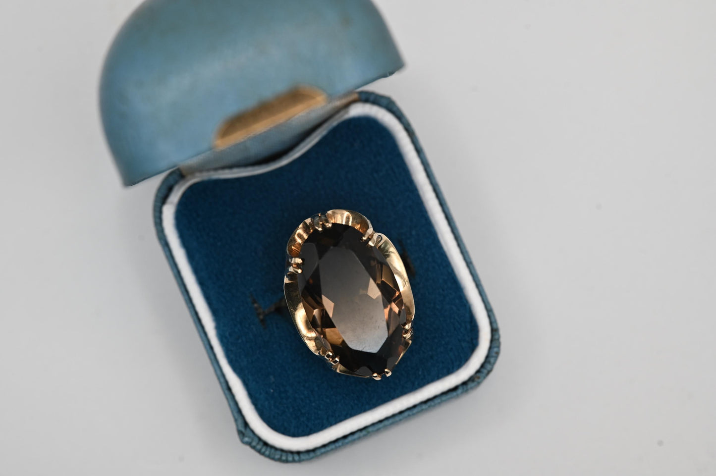 Fantastic English Vintage Hallmarked 9ct Gold 1970s Smokey Quartz Statement Ring