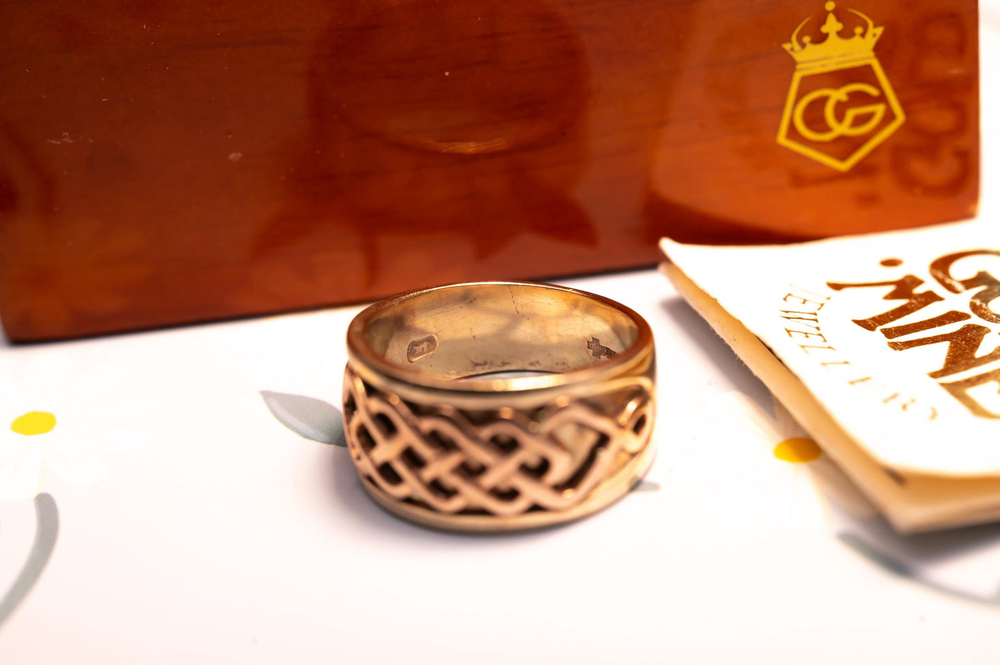 Vintage Real Clogau - Rare Welsh Gold 9ct Yellow and rose gold 12mm Guinevere Limited Edition Ring Celtic Bands Mens- heirloom jewellery