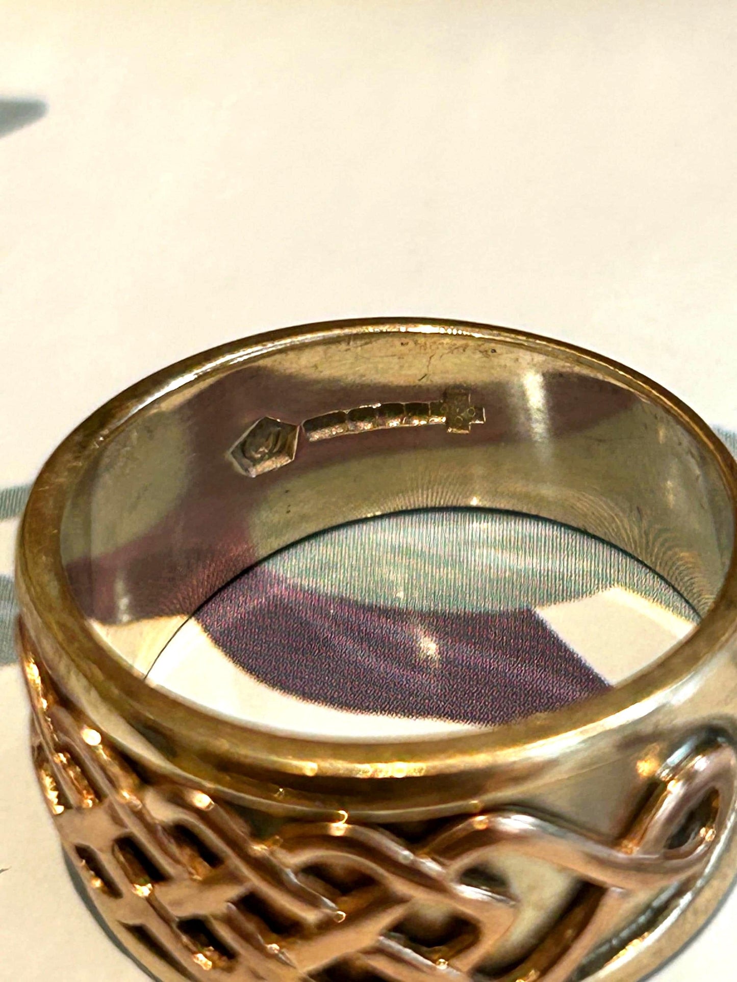 Vintage Real Clogau - Rare Welsh Gold 9ct Yellow and rose gold 12mm Guinevere Limited Edition Ring Celtic Bands Mens- heirloom jewellery