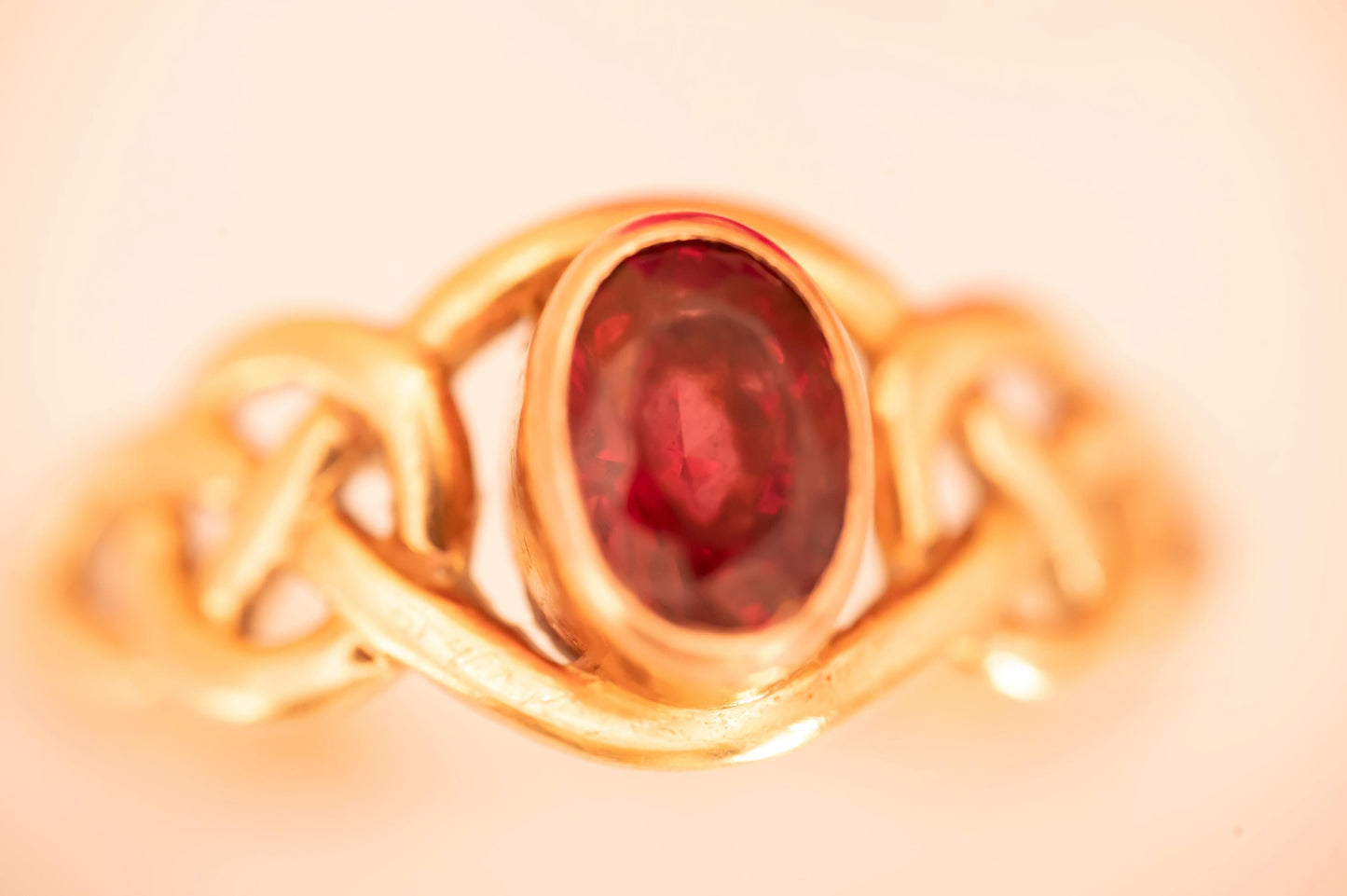 Vintage Original Clogau Real Ruby Celtic Ring 9ct Yellow and Rose Gold Solitaire