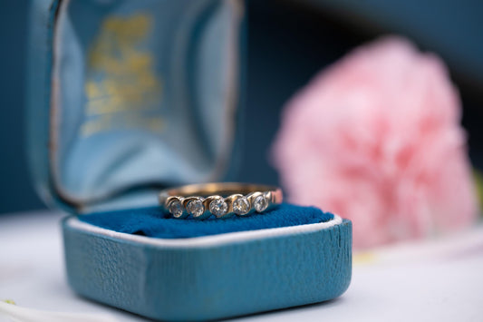 Vintage English 'Forever' Brilliant Cut Diamond Ring 0.50 ct on 9ct Solid Gold Half Eternity / Stacking Ring