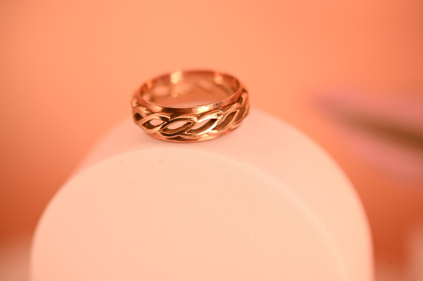 Vintage Clogau Men Celtic Weave Heavy Solid Gold Band Ring in 9ct Yellow and Rose Gold