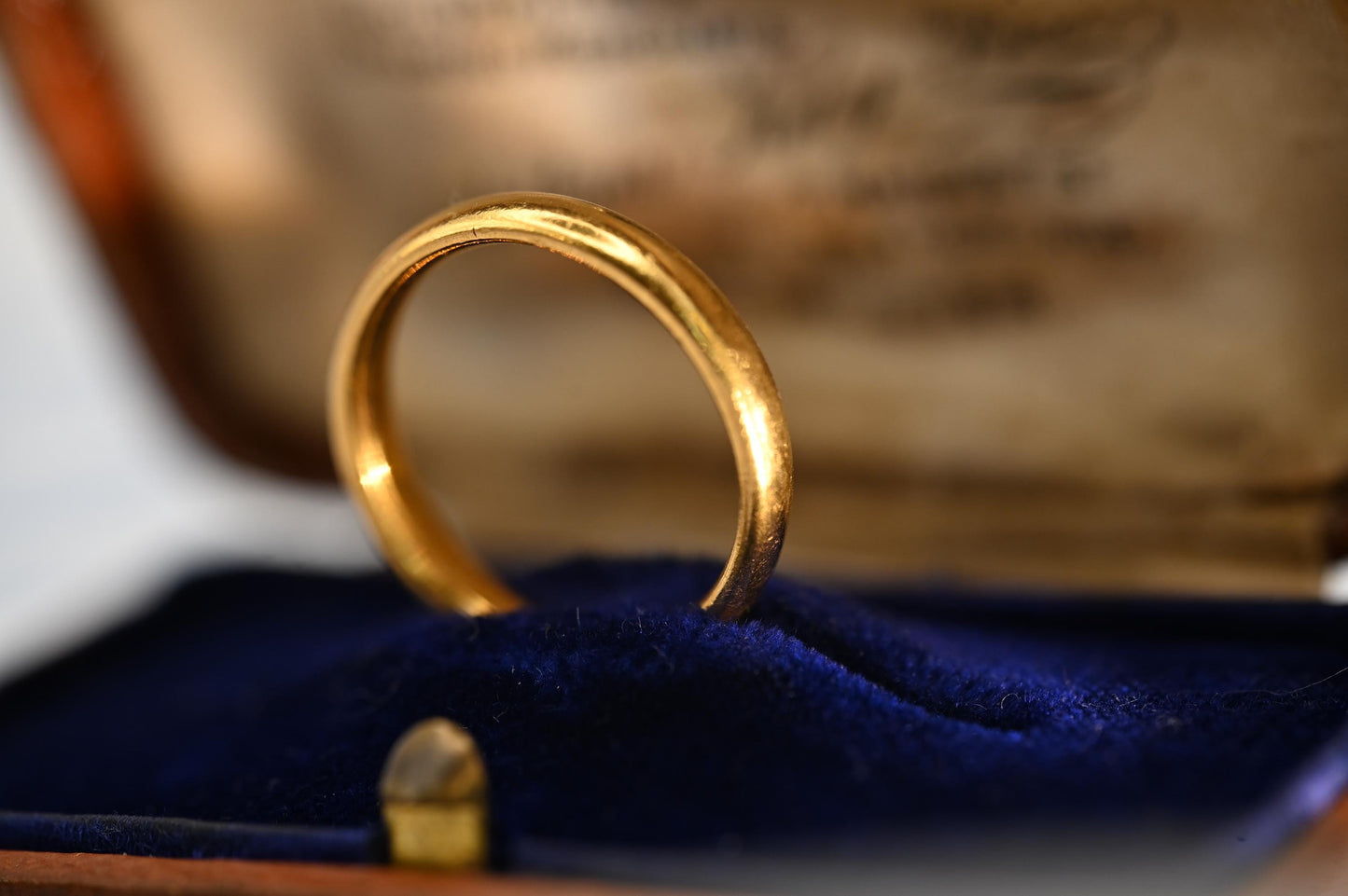 Antique 1932 Birmingham Assayed Wedding Band, 22ct Solid Yellow Gold Band 3mm, D Shape Comfort Band, Old Gold England, Art Deco Era Jewelry.