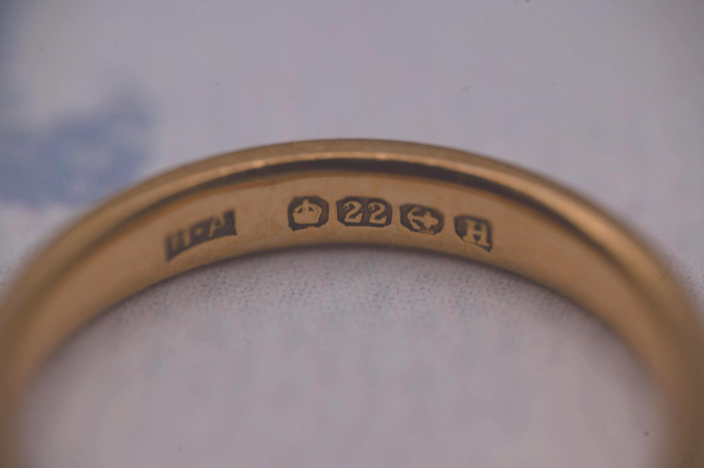 Antique 1932 Birmingham Assayed Wedding Band, 22ct Solid Yellow Gold Band 3mm, D Shape Comfort Band, Old Gold England, Art Deco Era Jewelry.