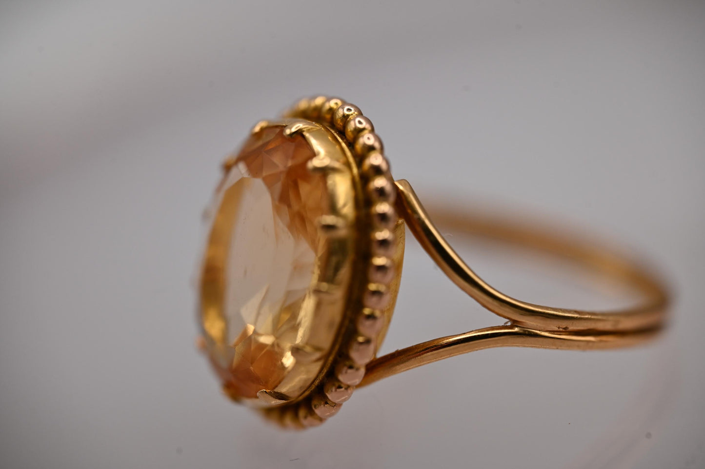 Glamorous Mid-Century 50's Vintage 14ct Yellow Gold Citrine Dress Ring - Statement Ring - estate jewellery