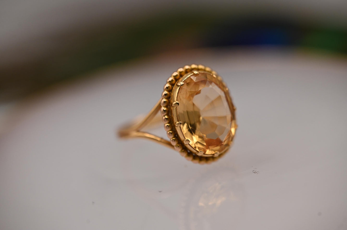 Glamorous Mid-Century 50's Vintage 14ct Yellow Gold Citrine Dress Ring - Statement Ring - estate jewellery