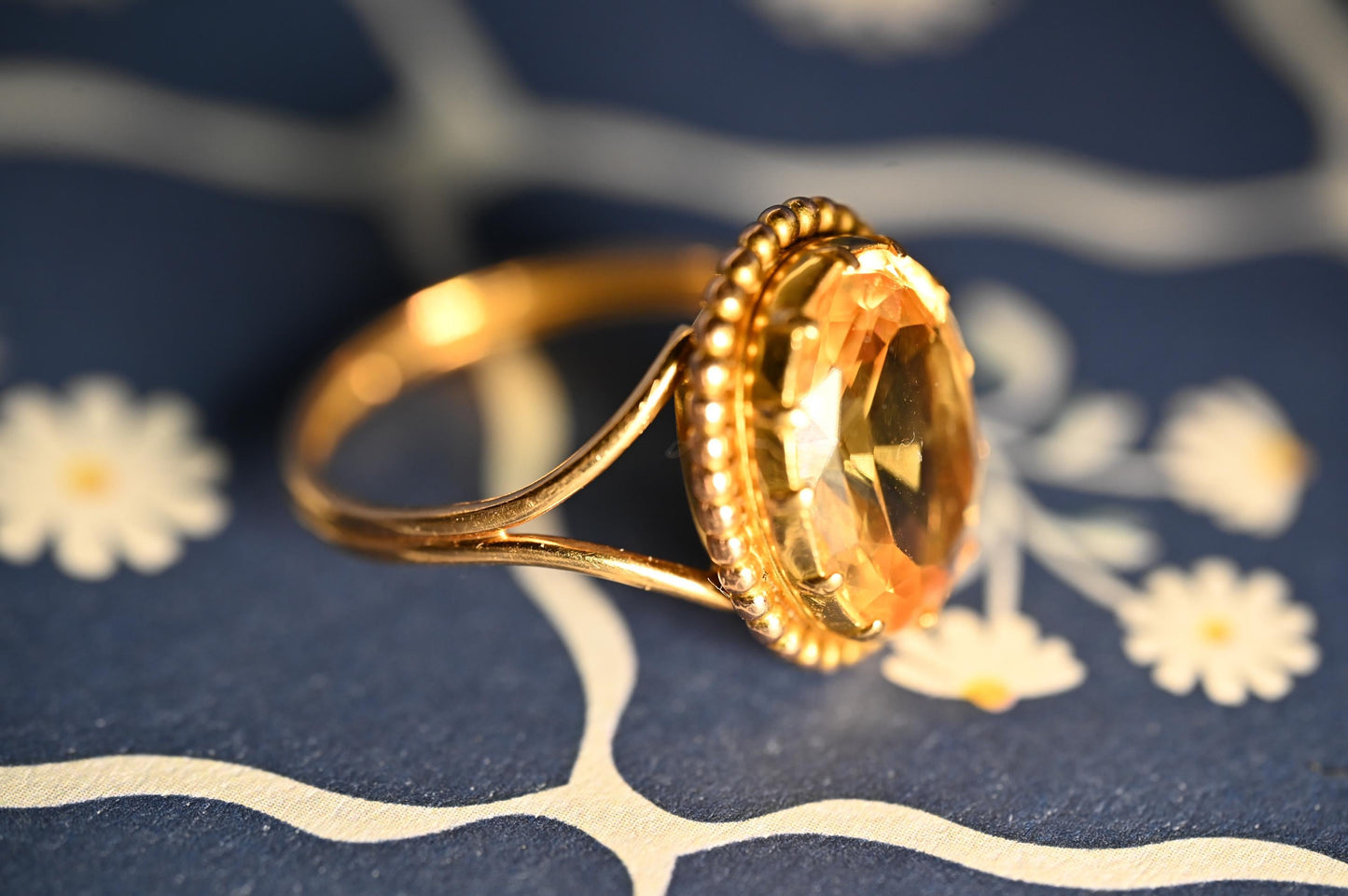 Glamorous Mid-Century 50's Vintage 14ct Yellow Gold Citrine Dress Ring - Statement Ring - estate jewellery