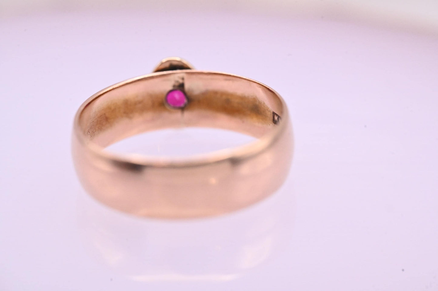 Unique Edwardian 1915 9ct Gold Wedding band Ring with Real Ruby - Statement Ring