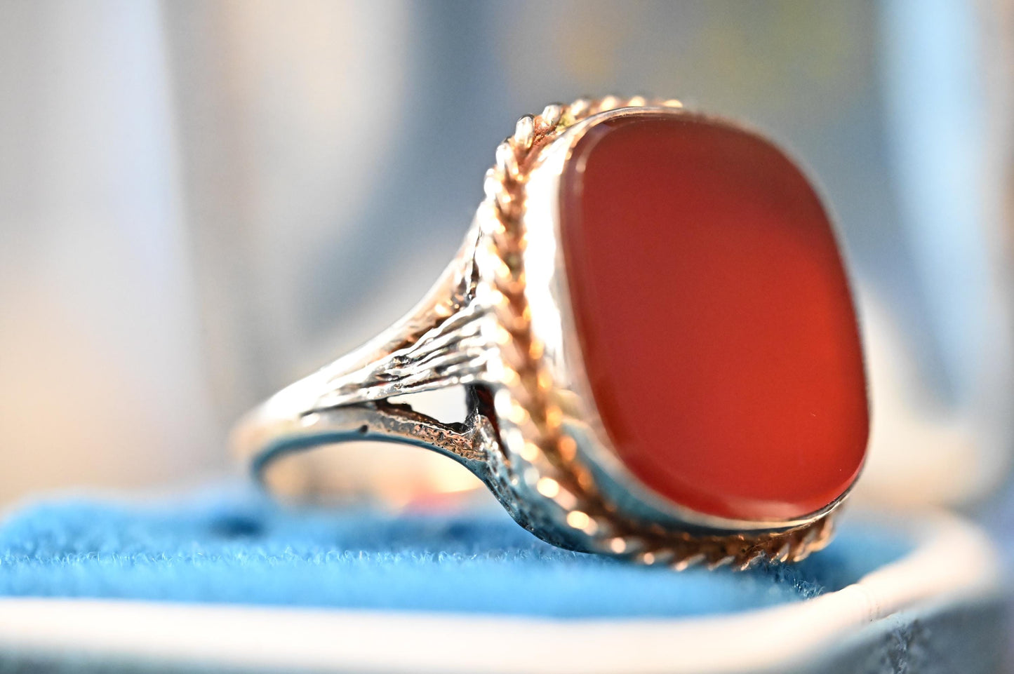 Unusual English Vintage Carnelian 9ct solid gold Statement Ring 1970s - heirloom ring