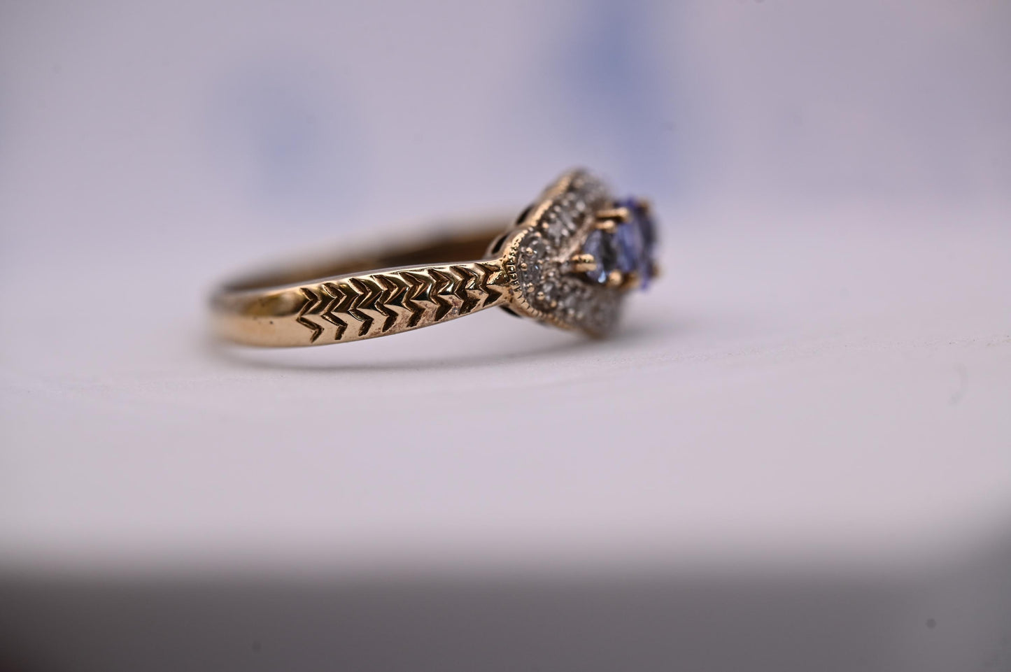 Mid-Century Unusual Tanzanite Diamond Cluster 9ct Gold Ring, Pretty Ornate Detail Jewellery, Real Diamond Fancy Ring, Unique Estate Jewelry