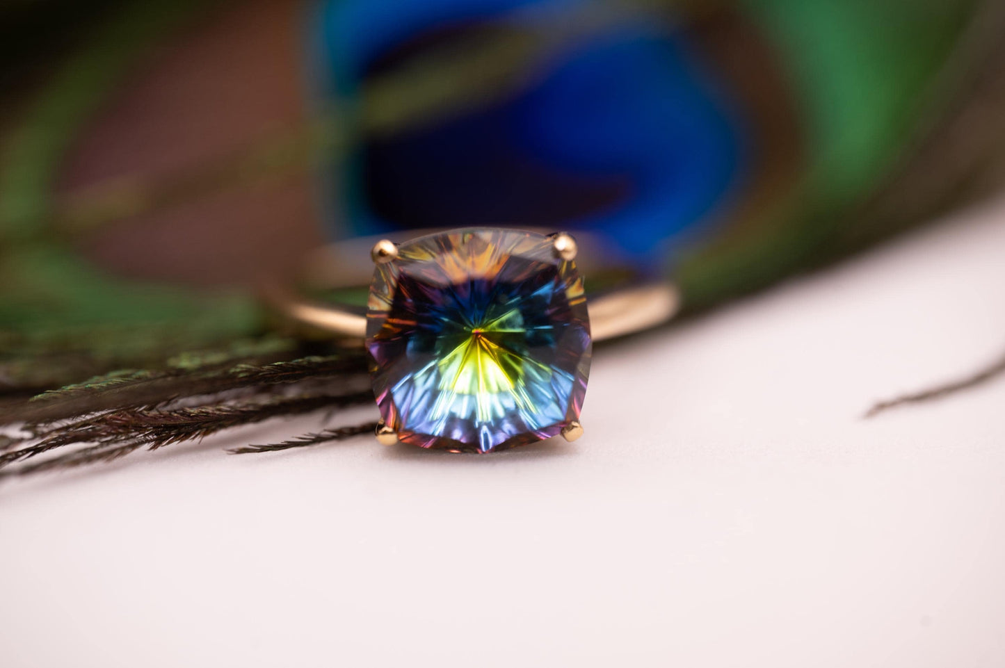 Beautiful Vintage Sterling Silver - Gold Gilded - Mystic Topaz Solitaire - Cocktail Dress Ring