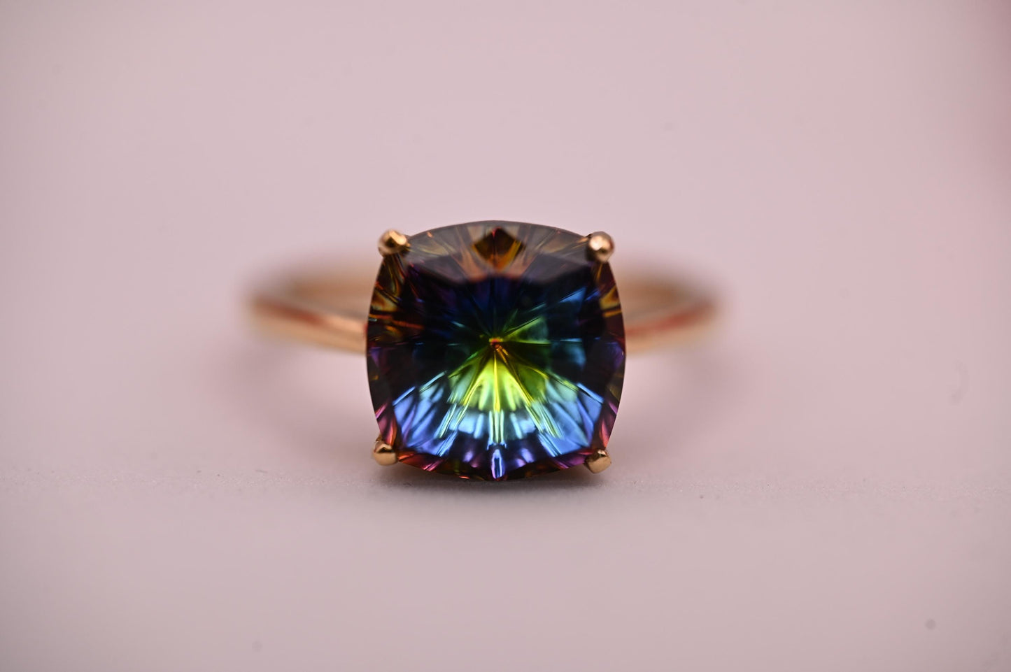 Beautiful Vintage Sterling Silver - Gold Gilded - Mystic Topaz Solitaire - Cocktail Dress Ring