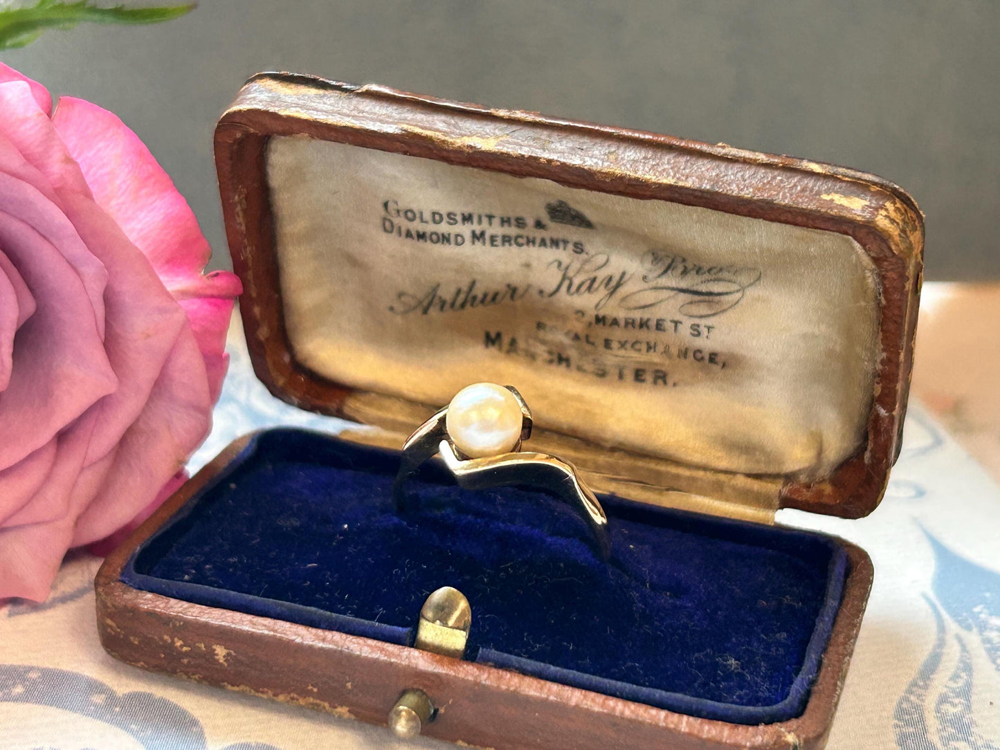 Stunning Vintage Mid-Century Natural Pearl 9ct Yellow Gold Ring size 9, English Gold Jewelry, Real Champagne Pearl Ring 9k Gold Bridal