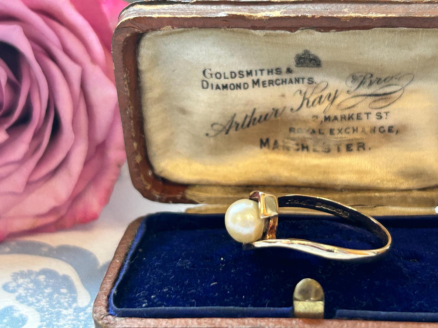 Stunning Vintage Mid-Century Natural Pearl 9ct Yellow Gold Ring size 9, English Gold Jewelry, Real Champagne Pearl Ring 9k Gold Bridal