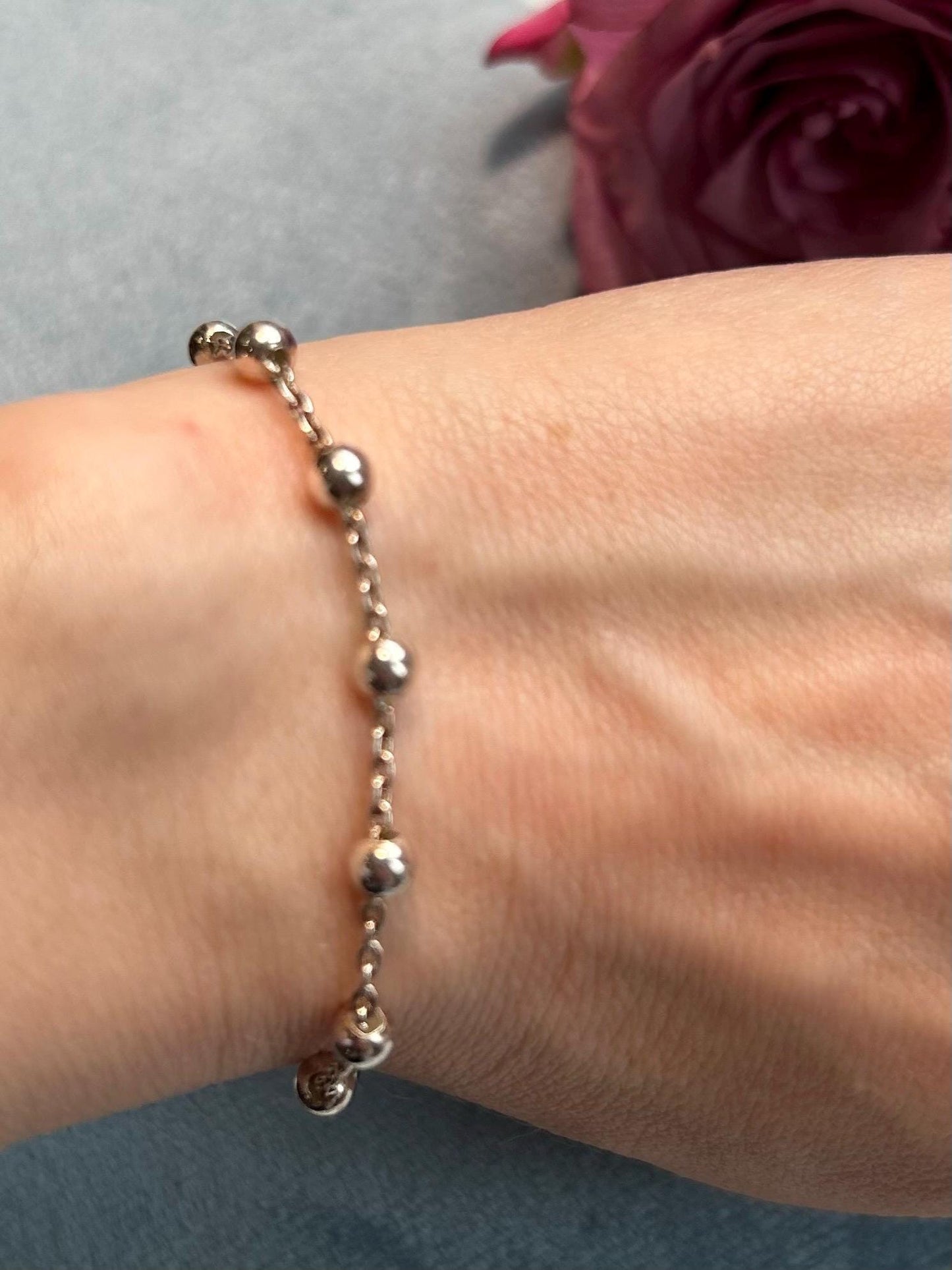 Real Silver Beaded Cross Charm Bracelet, Stunning Christian Jewellery Cross Dangle Charm, Pretty Christmas Gift Jewelry, Silver Cross Charm