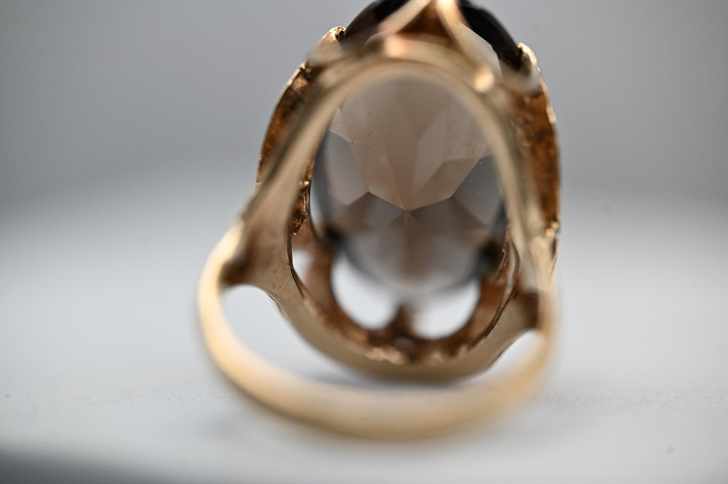 Fantastic English Vintage Hallmarked 9ct Gold 1970s Smokey Quartz Statement Ring