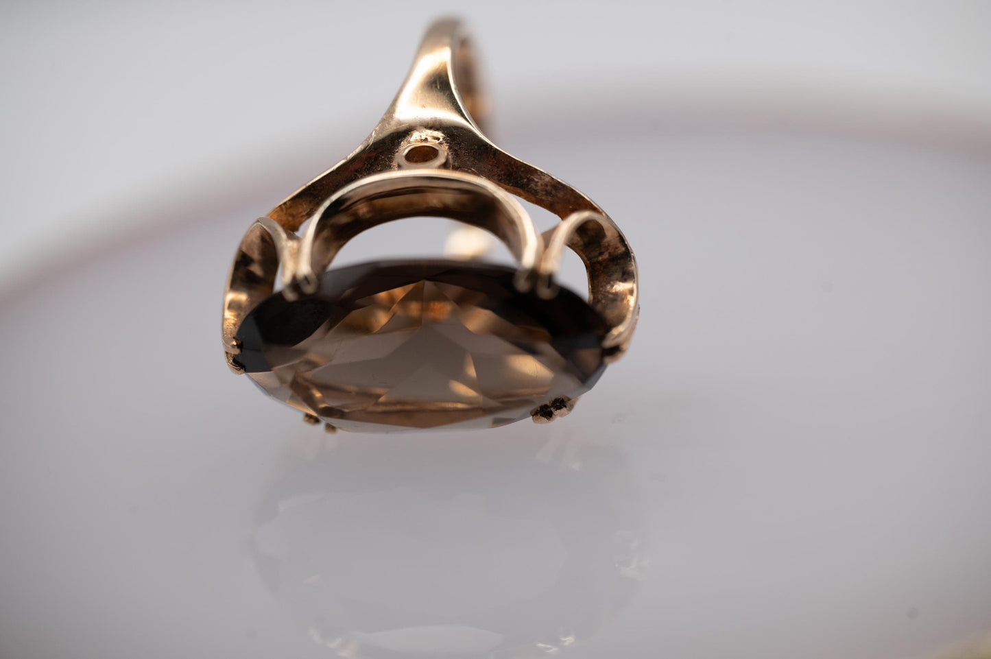 Fantastic English Vintage Hallmarked 9ct Gold 1970s Smokey Quartz Statement Ring