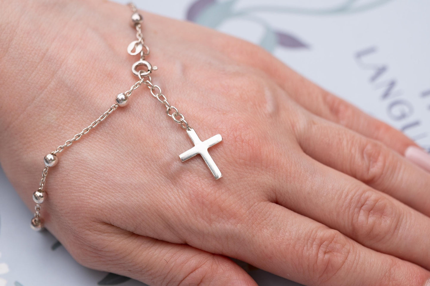 Real Silver Beaded Cross Charm Bracelet, Stunning Christian Jewellery Cross Dangle Charm, Pretty Christmas Gift Jewelry, Silver Cross Charm