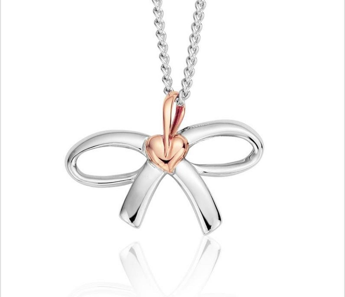 Gorgeous Welsh Clogau Sterling Silver and 9ct Welsh Rose Gold Bow Necklace