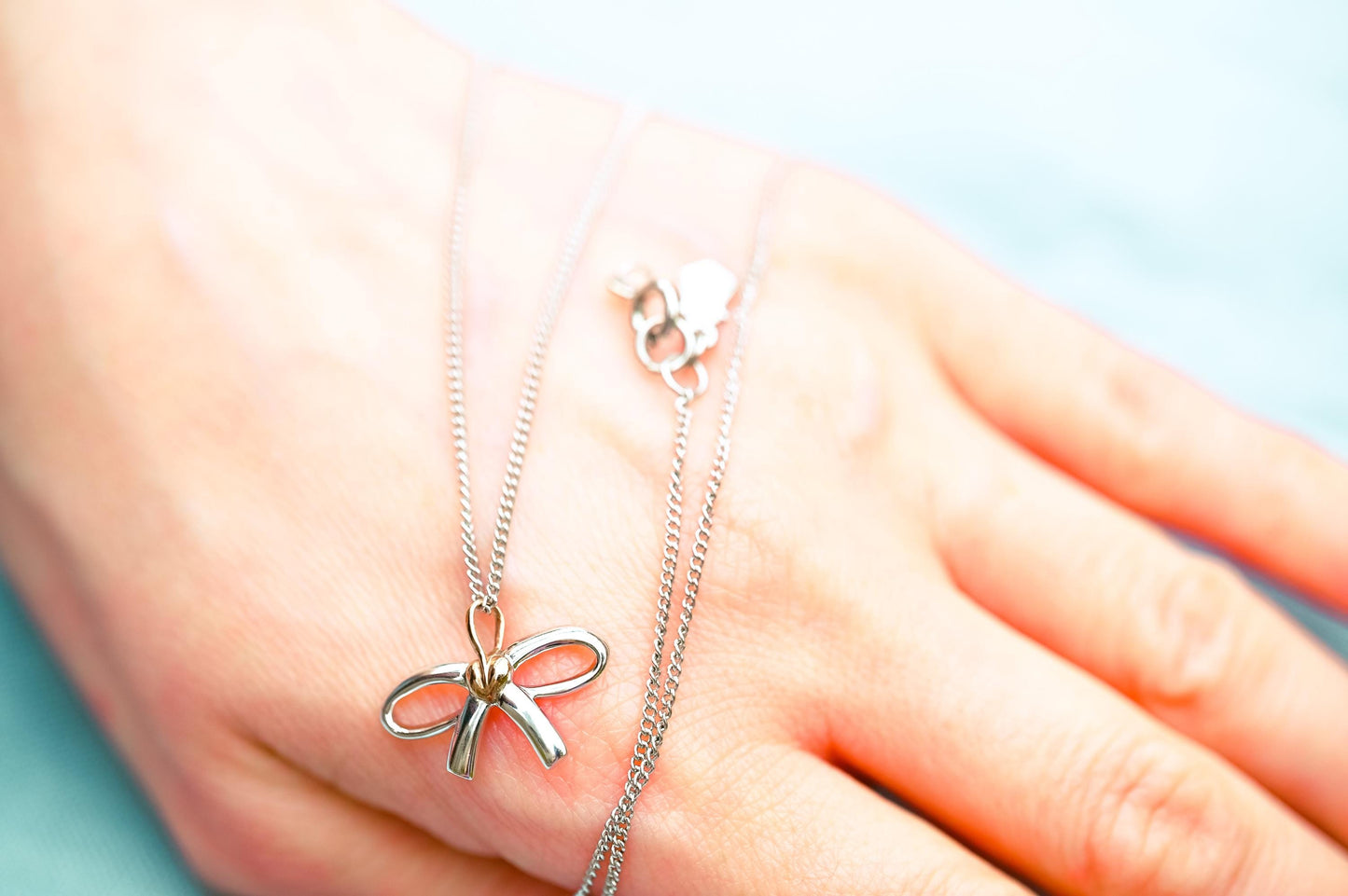 Gorgeous Welsh Clogau Sterling Silver and 9ct Welsh Rose Gold Bow Necklace