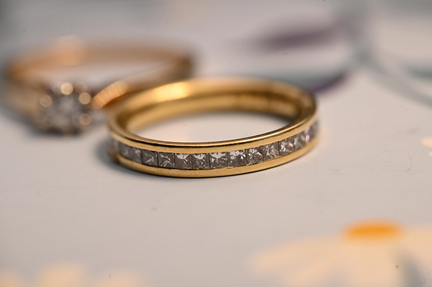 rare find- Renowned Fine Bridal Jewellery by Domino England Full Band Eternity with Princess Cut Brilliant Diamonds with 1.225 ct made with lush 18ct yellow gold - a perfect sophisticated diamond ring
