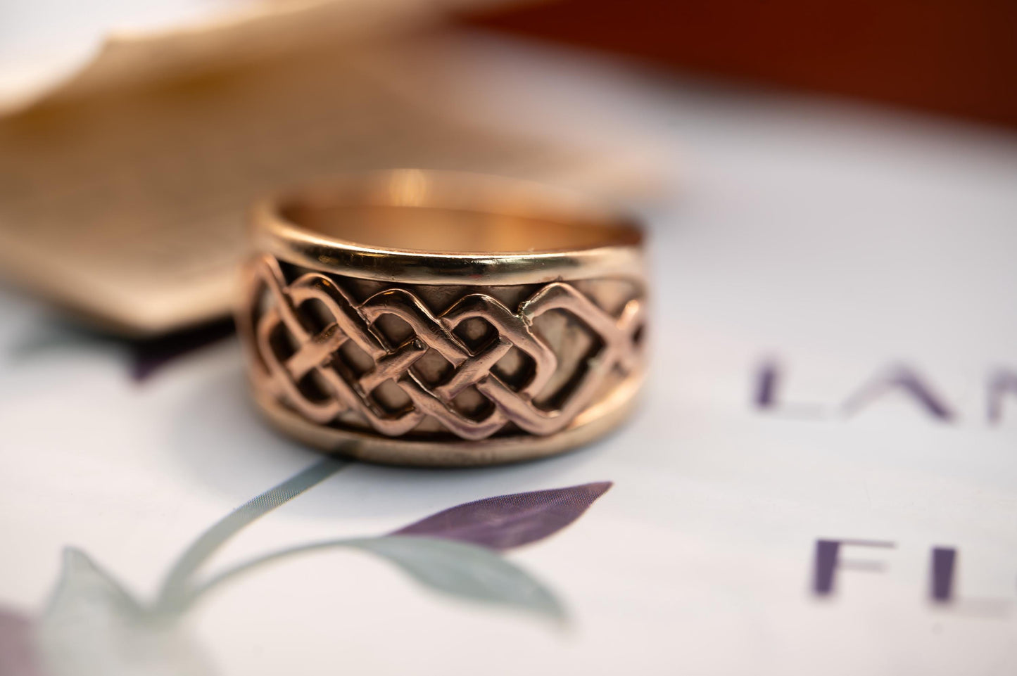Vintage Real Clogau - Rare Welsh Gold 9ct Yellow and rose gold 12mm Guinevere Limited Edition Ring Celtic Bands Mens- heirloom jewellery