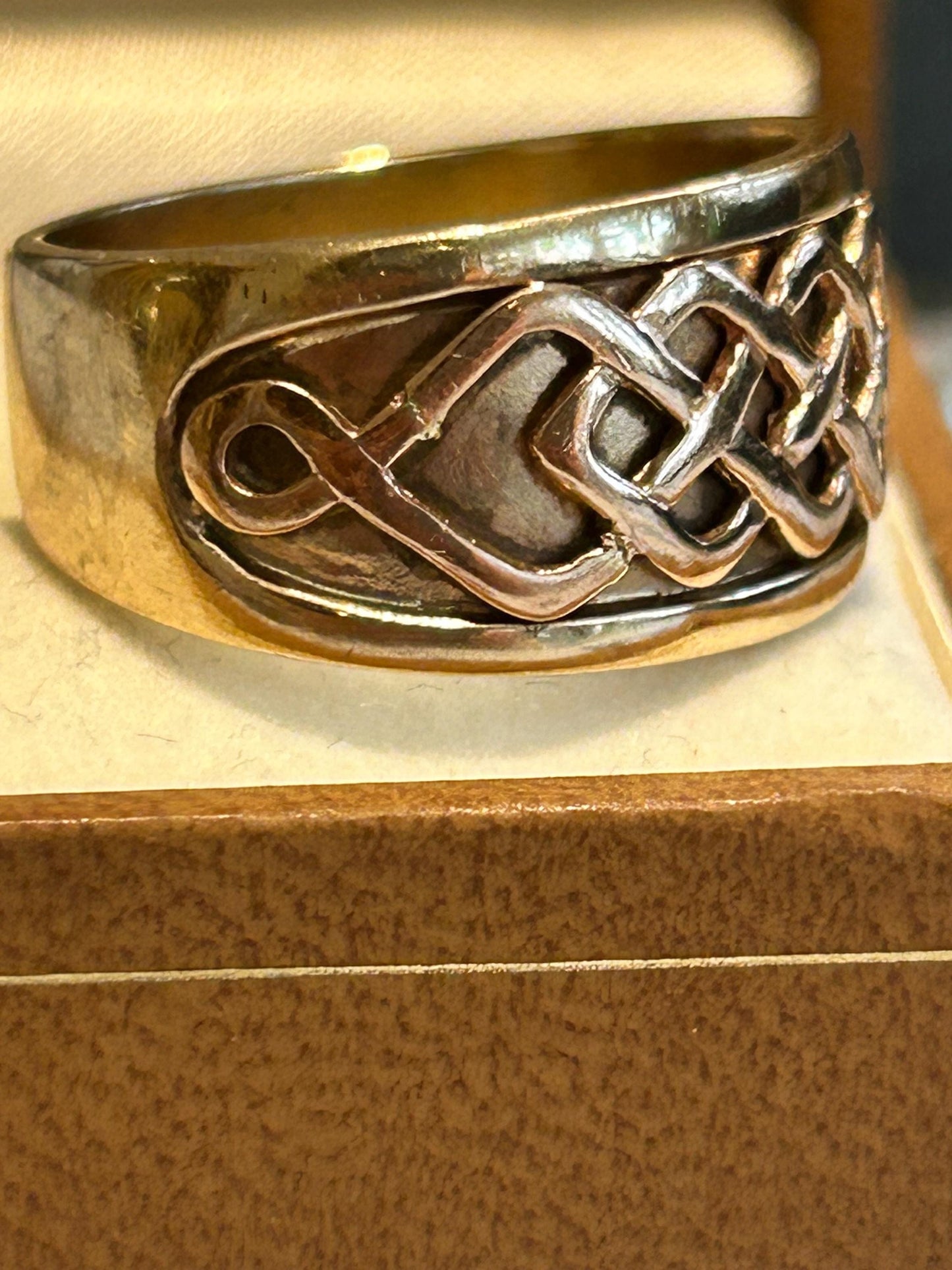 Vintage Real Clogau - Rare Welsh Gold 9ct Yellow and rose gold 12mm Guinevere Limited Edition Ring Celtic Bands Mens- heirloom jewellery