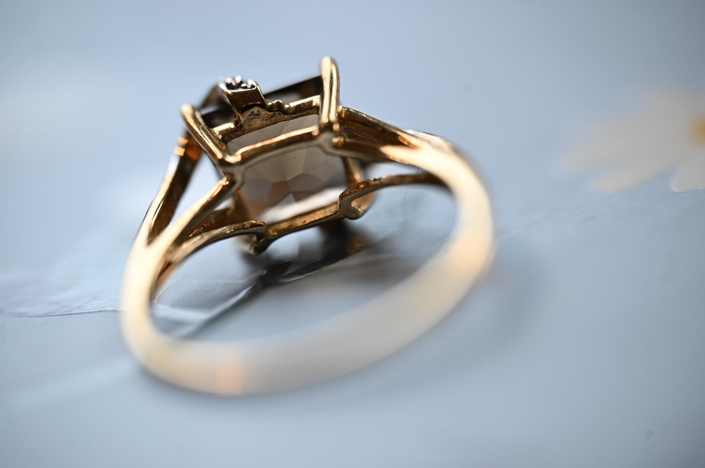 Vintage Smokey Quartz and Diamond Cocktail Ring 9ct Gold British Hallmarked, dress ring 9K unusual ring, English Jewelry Real Gold