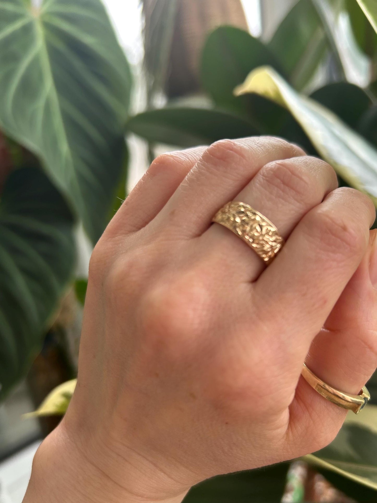 Vintage Diamond Cut 9ct Yellow Gold Wedding Band - UK Size O / US 7.5, Unusual design wide band, Eye-Catching Statement jewellery England.