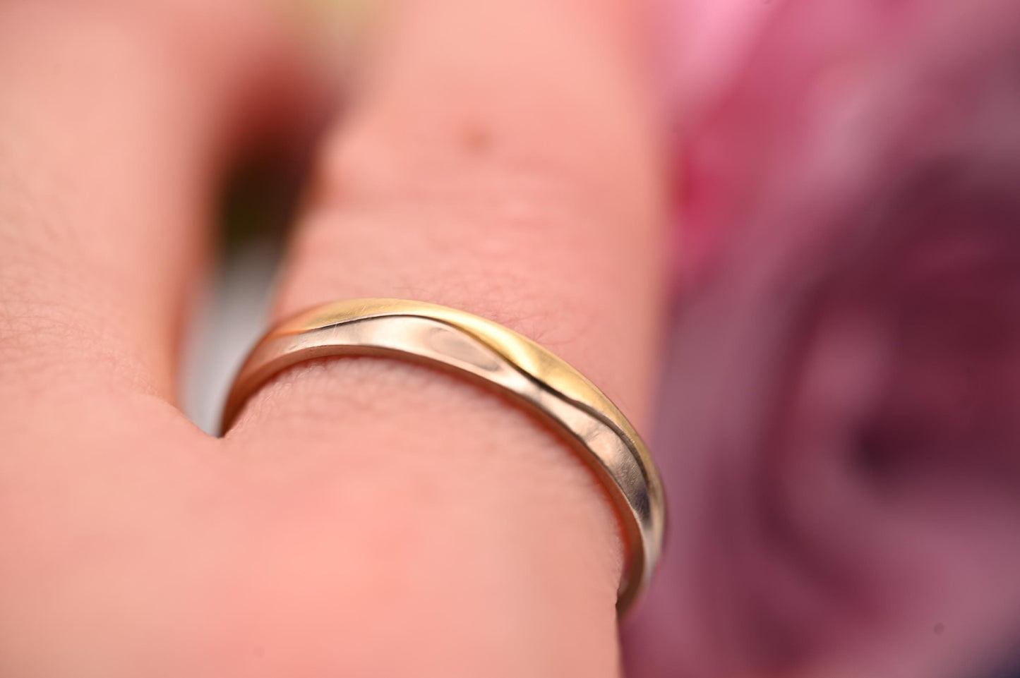 Vintage 18ct Wedding Band, Two-Toned 18K Unusual Wedding Ring, Solid Gold Jewelry, White and Yellow Dainty Band, English Gold Birmingham