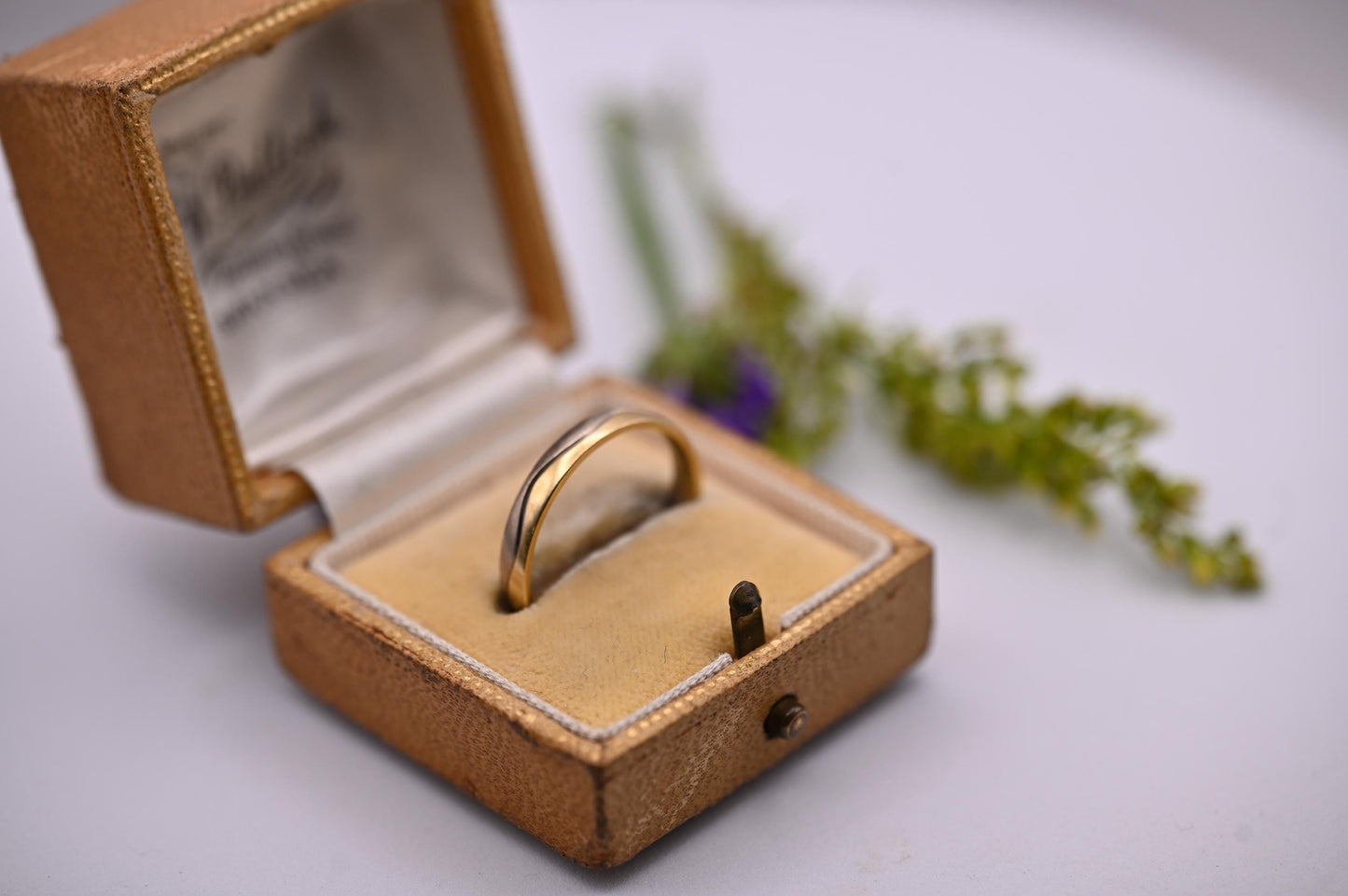 Vintage 18ct Wedding Band, Two-Toned 18K Unusual Wedding Ring, Solid Gold Jewelry, White and Yellow Dainty Band, English Gold Birmingham