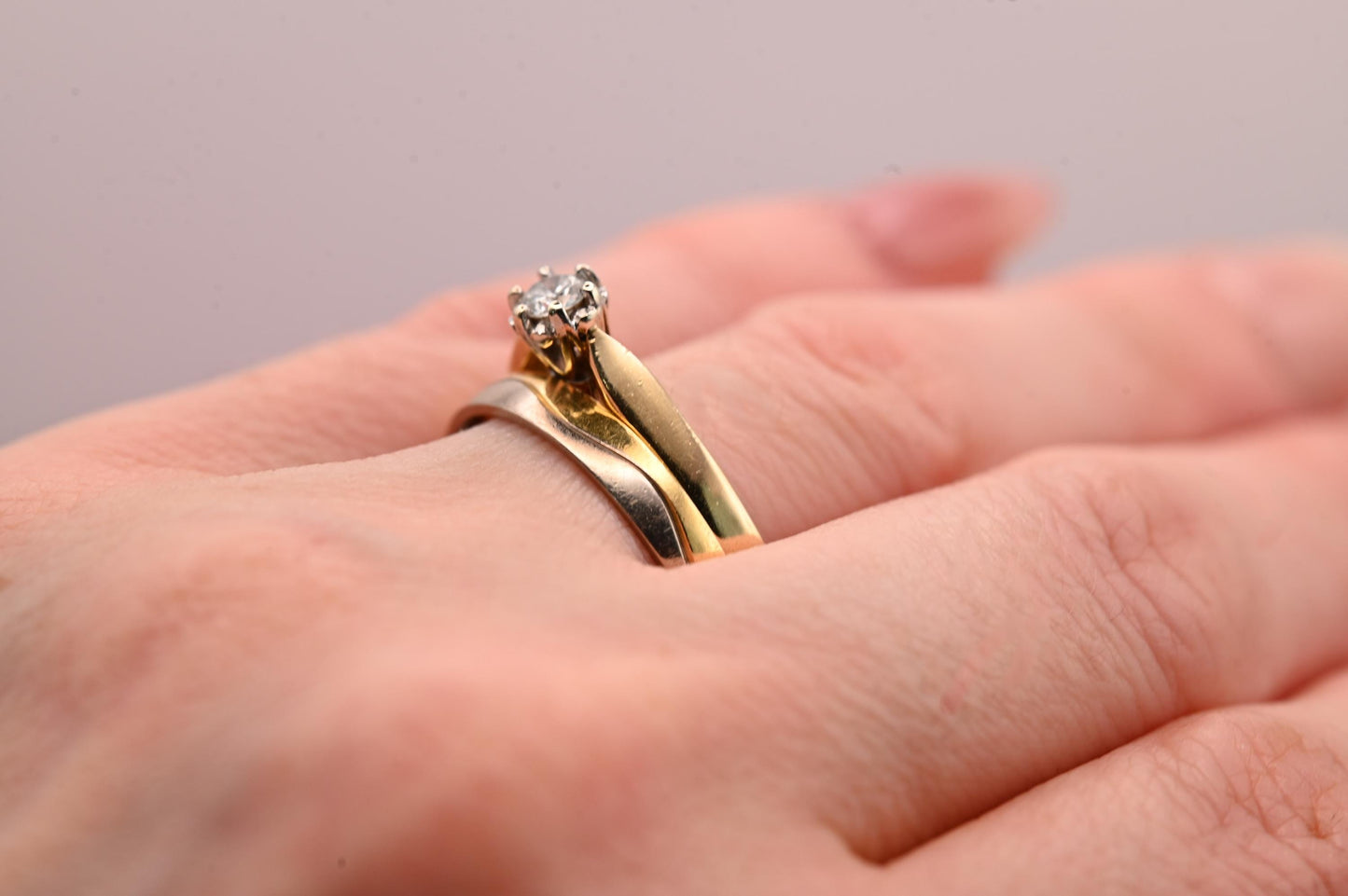 Vintage 18ct Wedding Band, Two-Toned 18K Unusual Wedding Ring, Solid Gold Jewelry, White and Yellow Dainty Band, English Gold Birmingham
