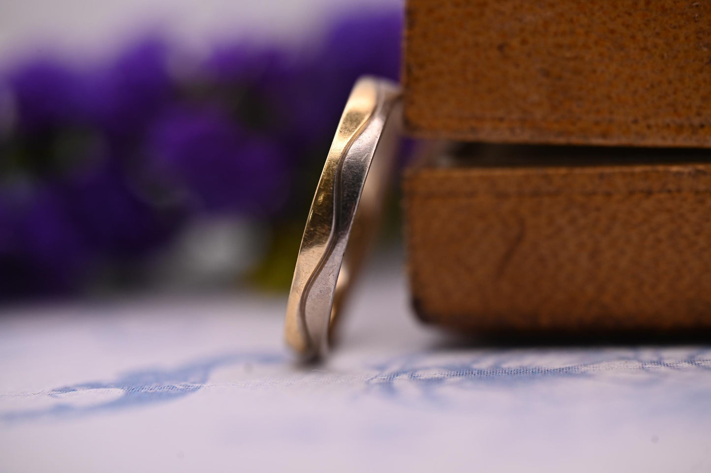 Vintage 18ct Wedding Band, Two-Toned 18K Unusual Wedding Ring, Solid Gold Jewelry, White and Yellow Dainty Band, English Gold Birmingham